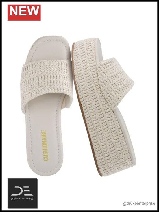 Shoes - Knit Raffia Espadrille Platform Sandals with Memory Foam Slip On